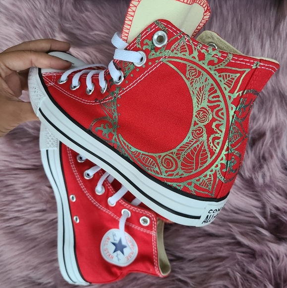 Converse Shoes - Unisex Red High Top Customized Converse
